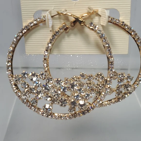 Devan gold rhinestone hoop earrings - Picture 2 of 4